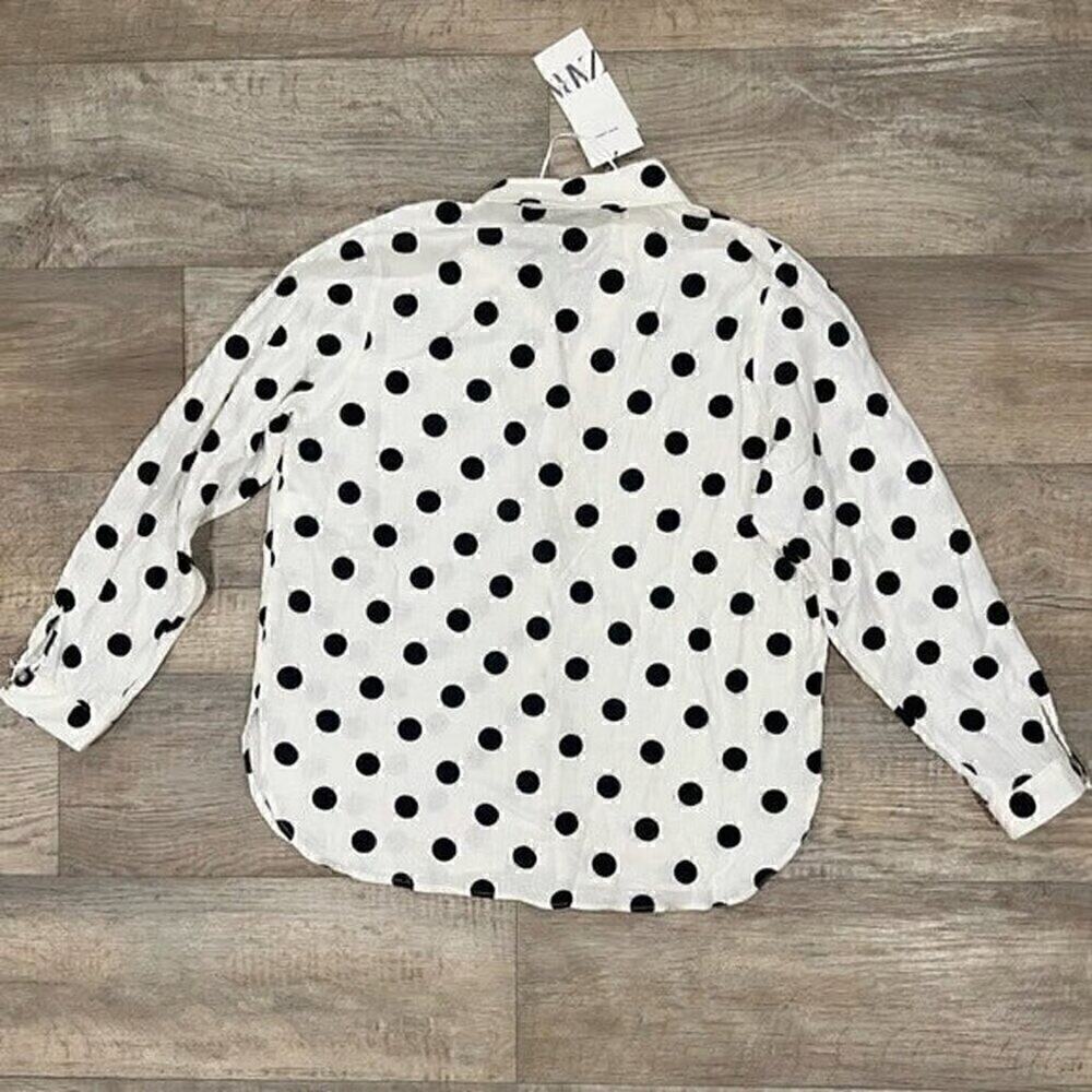 ZARA Polka Dot Linen Blend Oversized Shirt NWT French Girl Blouse - Picture 14 of 14